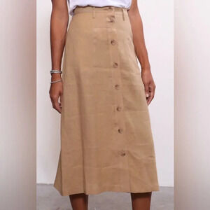 Nili Lotan Avie Linen Front Button Skirt Desert Sand Brown Size 0